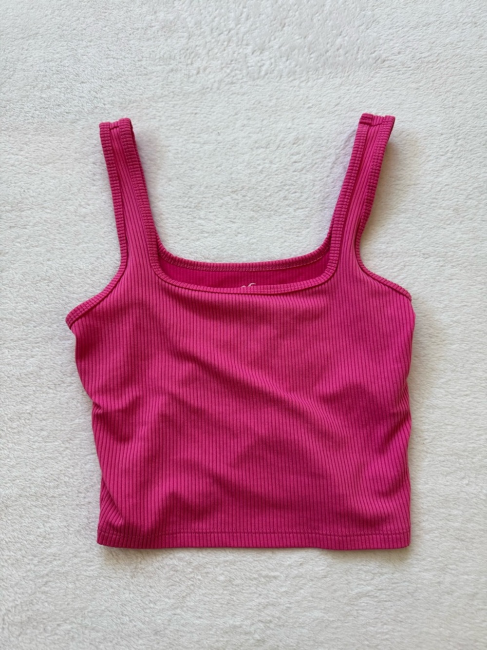 Hollister Ribbed Square-Neck Crop Tank - Hot Pink